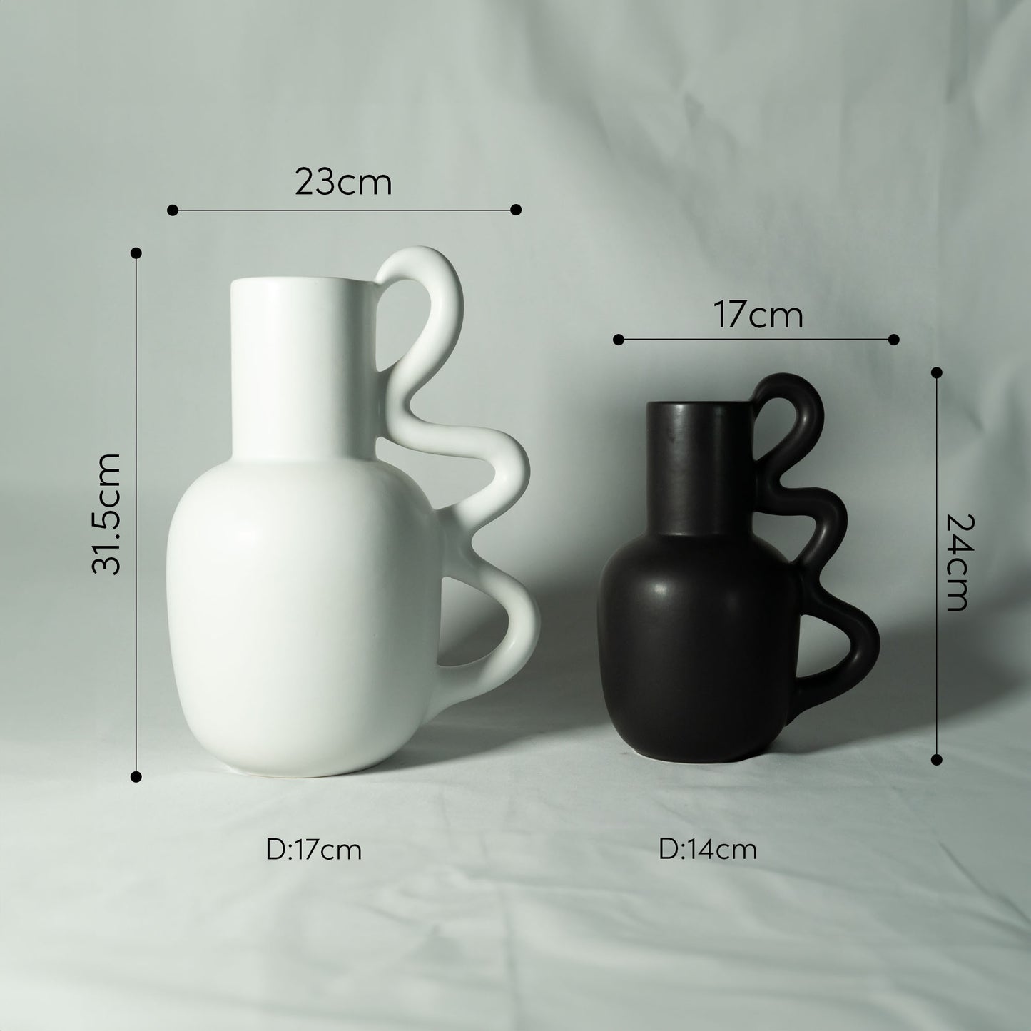 Unique flower vase "THREEFOLD CARAFE" Ceramic vase with handle